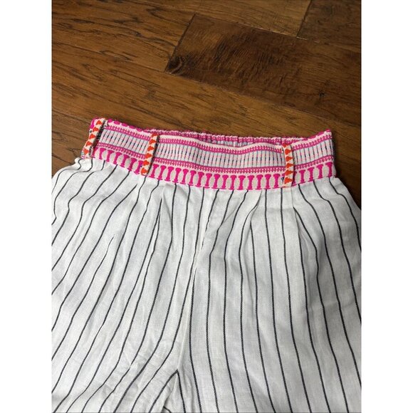 LuLus White Striped Pink Embroidered Wide-Leg Pants Size Small - Picture 4 of 5